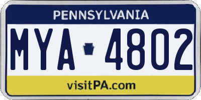 PA license plate MYA4802