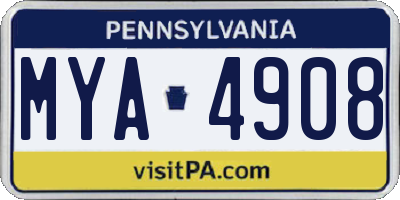 PA license plate MYA4908