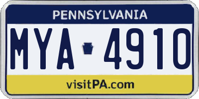 PA license plate MYA4910