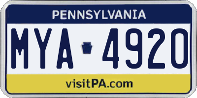 PA license plate MYA4920