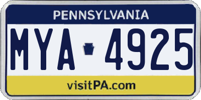 PA license plate MYA4925