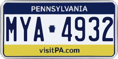 PA license plate MYA4932