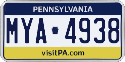 PA license plate MYA4938