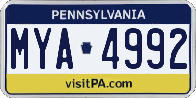PA license plate MYA4992