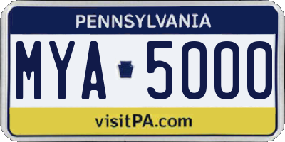 PA license plate MYA5000