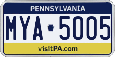 PA license plate MYA5005