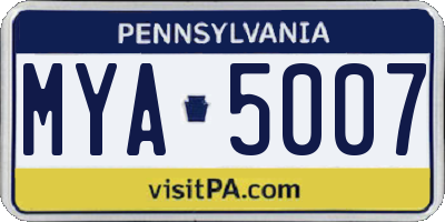 PA license plate MYA5007