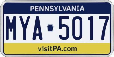 PA license plate MYA5017