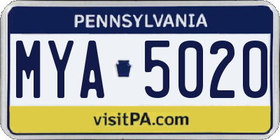 PA license plate MYA5020