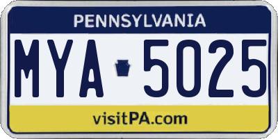 PA license plate MYA5025