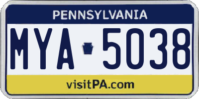 PA license plate MYA5038