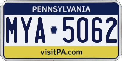 PA license plate MYA5062