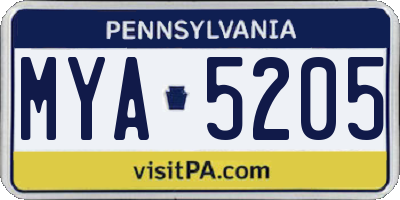 PA license plate MYA5205
