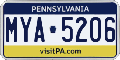 PA license plate MYA5206