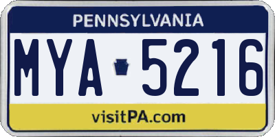 PA license plate MYA5216