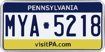 PA license plate MYA5218