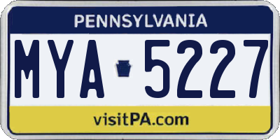 PA license plate MYA5227