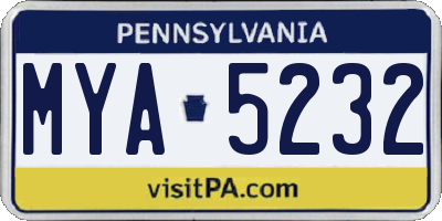 PA license plate MYA5232