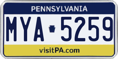 PA license plate MYA5259