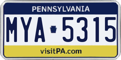 PA license plate MYA5315