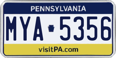 PA license plate MYA5356
