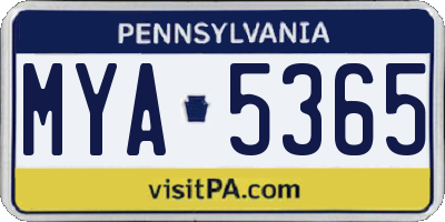 PA license plate MYA5365