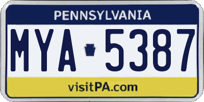 PA license plate MYA5387