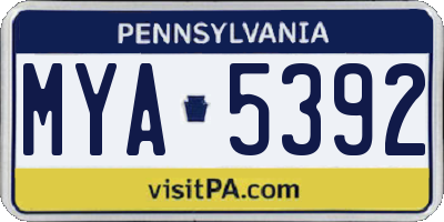 PA license plate MYA5392