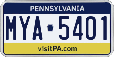 PA license plate MYA5401