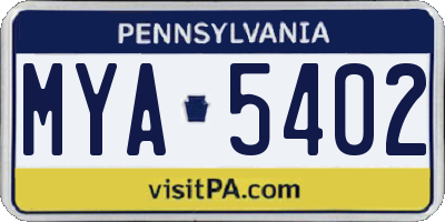 PA license plate MYA5402