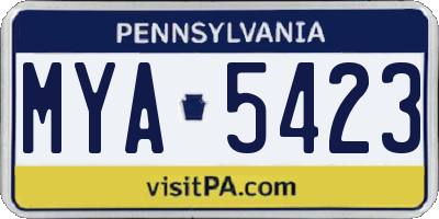 PA license plate MYA5423