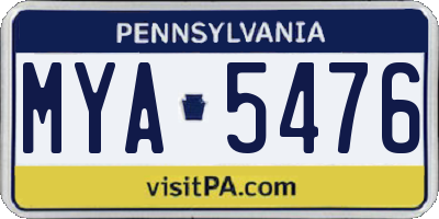 PA license plate MYA5476