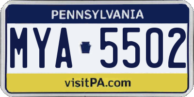PA license plate MYA5502