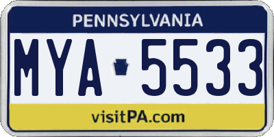 PA license plate MYA5533