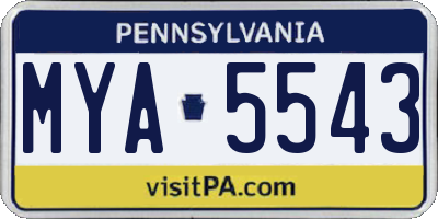 PA license plate MYA5543