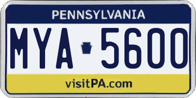PA license plate MYA5600