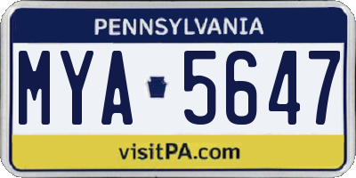 PA license plate MYA5647