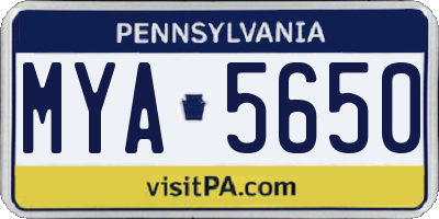 PA license plate MYA5650