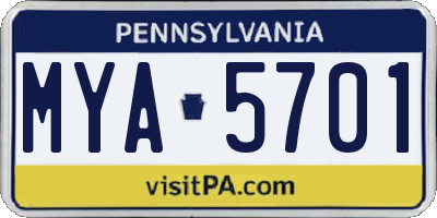 PA license plate MYA5701