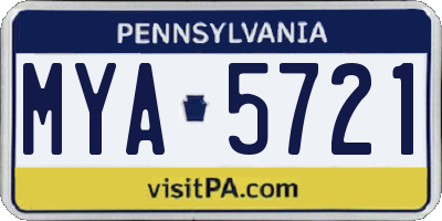 PA license plate MYA5721
