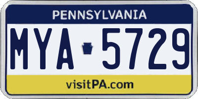 PA license plate MYA5729
