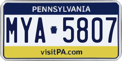 PA license plate MYA5807