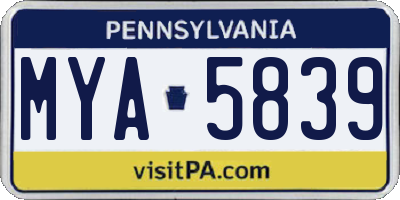PA license plate MYA5839