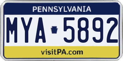 PA license plate MYA5892