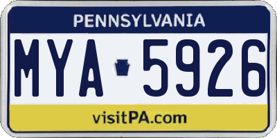 PA license plate MYA5926