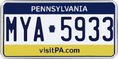 PA license plate MYA5933