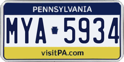 PA license plate MYA5934