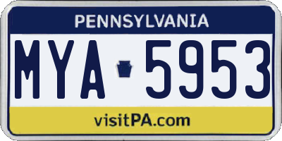 PA license plate MYA5953