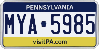 PA license plate MYA5985
