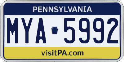 PA license plate MYA5992